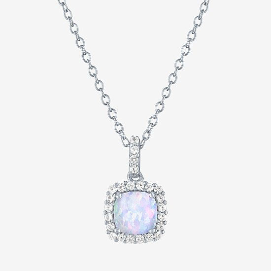 Yes Womens Lab Created White Opal Sterling Silver 18 Inch Pendant Necklace