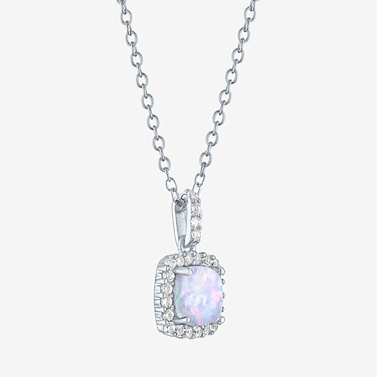 Yes Womens Lab Created White Opal Sterling Silver 18 Inch Pendant Necklace