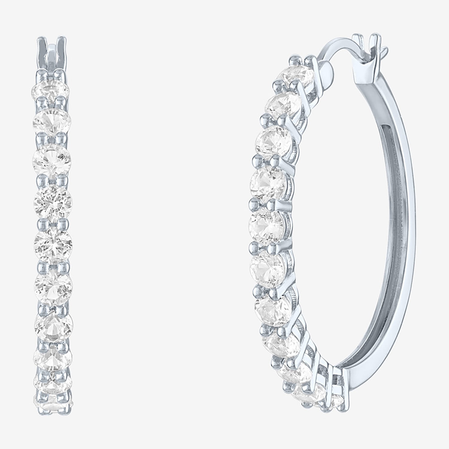 Yes, Please! Womens Lab Created White Sapphire Sterling Silver 30mm Hoop Earrings