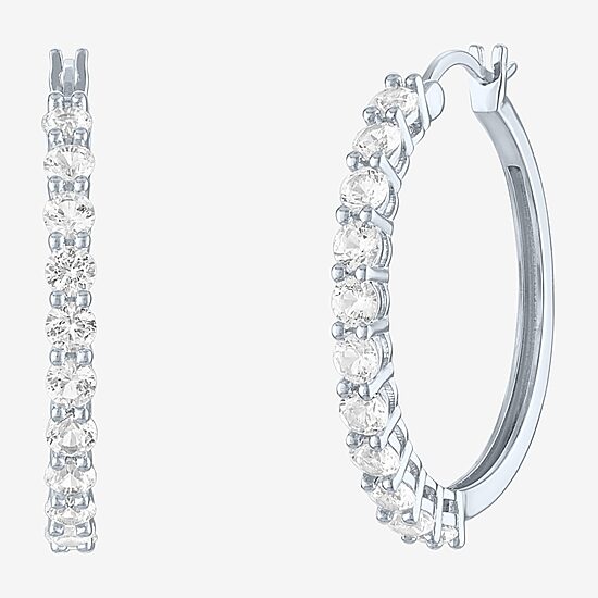 Yes, Please! Womens Lab Created White Sapphire Sterling Silver 30mm Hoop Earrings