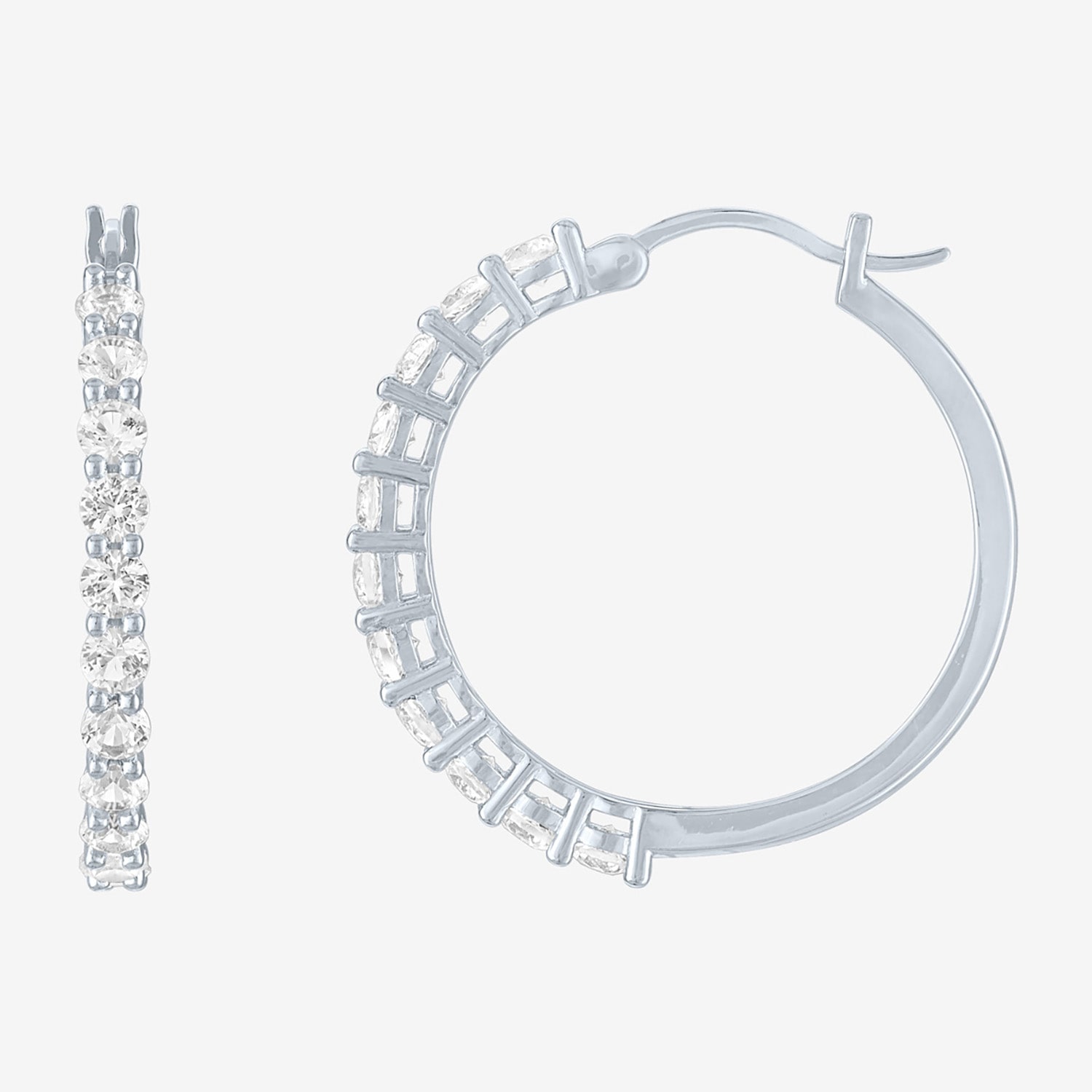 Yes, Please! Womens Lab Created White Sapphire Sterling Silver 30mm Hoop Earrings