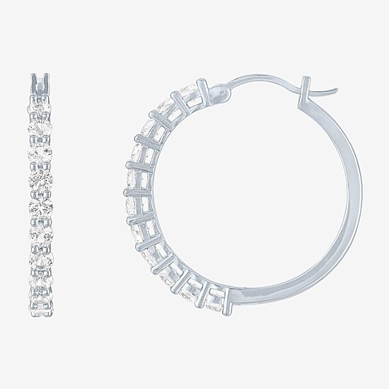 Yes, Please! Womens Lab Created White Sapphire Sterling Silver 30mm Hoop Earrings