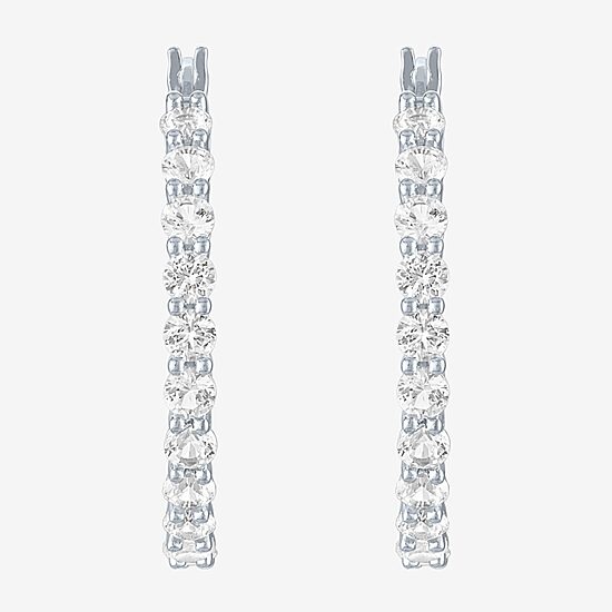 Yes, Please! Womens Lab Created White Sapphire Sterling Silver 30mm Hoop Earrings