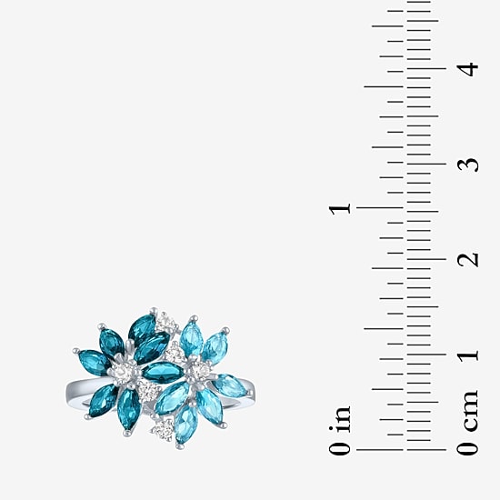 Womens Gemstone Sterling Silver Flower Cluster Cocktail Ring
