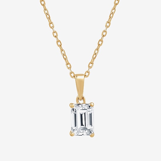 ( F/SI1-SI2 ) Womens 1 CT. T.W. Lab-Grown White Diamond 10K Gold 18 Inch Emerald Pendant Necklace