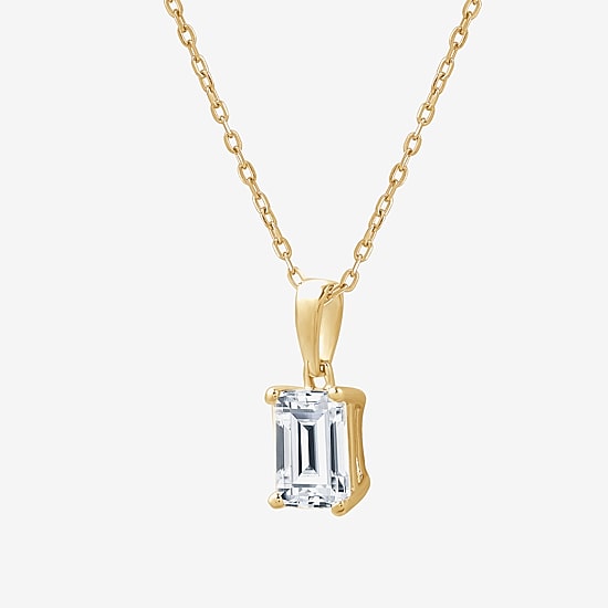 ( F/SI1-SI2 ) Womens 1 CT. T.W. Lab-Grown White Diamond 10K Gold 18 Inch Emerald Pendant Necklace