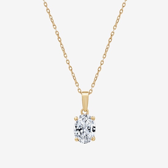 ( F/SI1-SI2 ) Womens 1 CT. T.W. Lab Grown White Diamond 10K Gold Oval 18 Inch Pendant Necklace