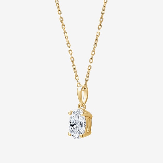 ( F/SI1-SI2 ) Womens 1 CT. T.W. Lab Grown White Diamond 10K Gold Oval 18 Inch Pendant Necklace