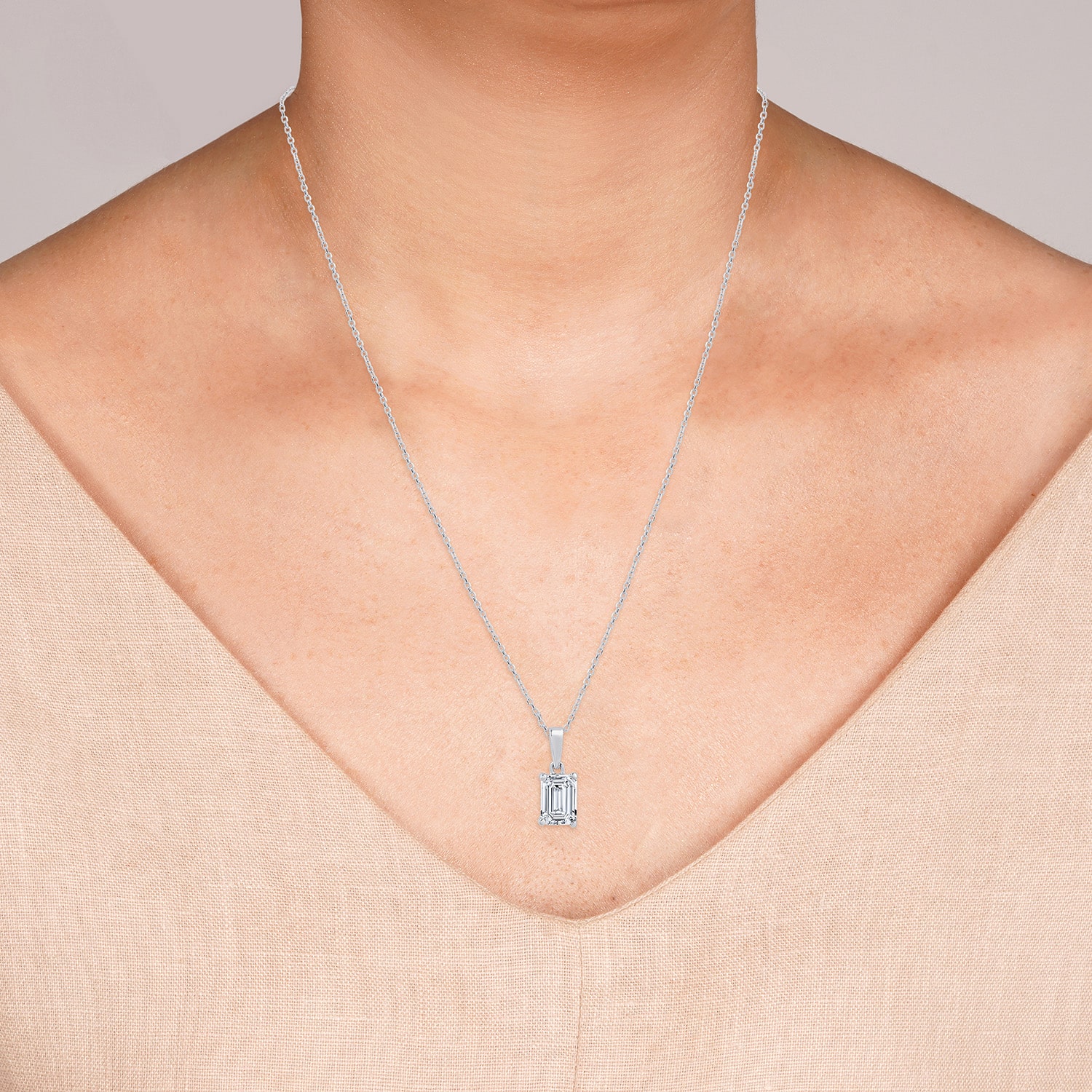 ( F/SI1-SI2 ) Womens 1 CT. T.W. Lab-Grown White Diamond 10K Gold 18 Inch Emerald Pendant Necklace
