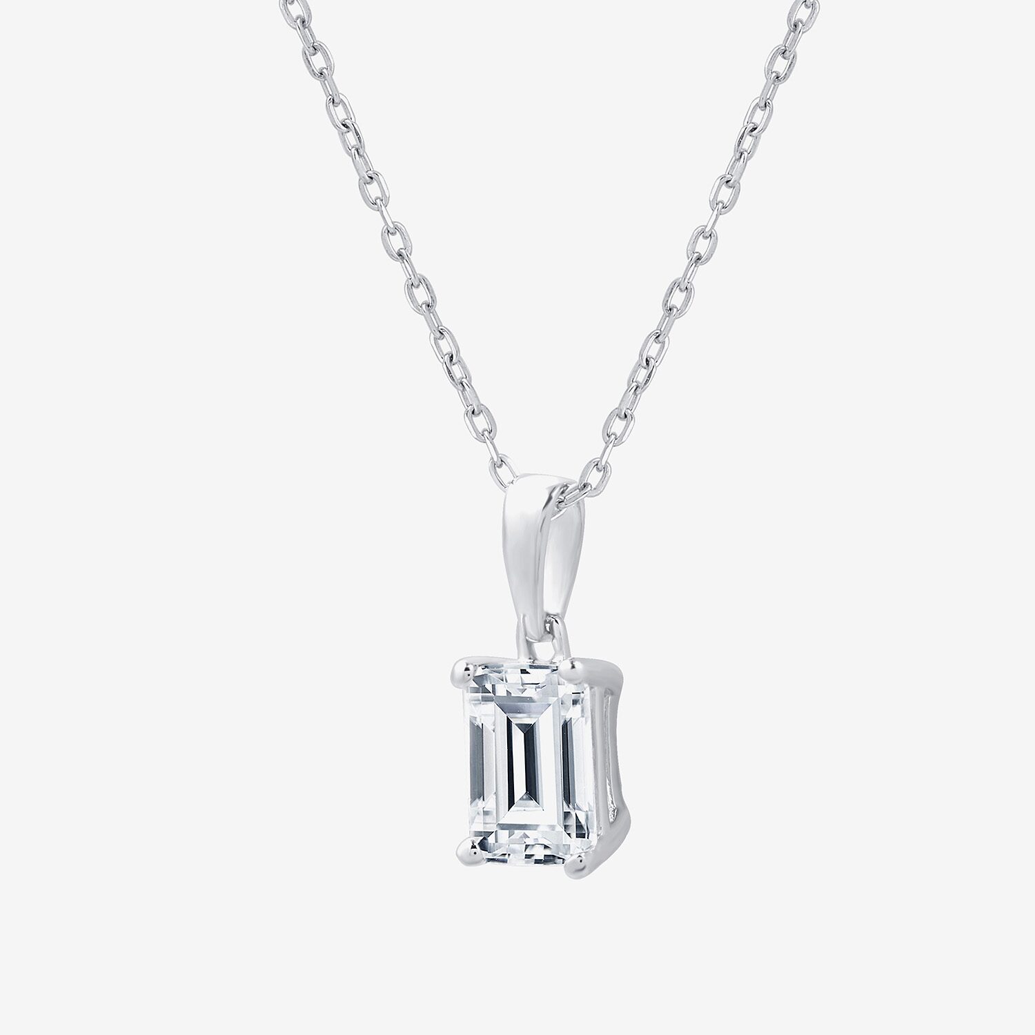 ( F/SI1-SI2 ) Womens 1 CT. T.W. Lab-Grown White Diamond 10K Gold 18 Inch Emerald Pendant Necklace