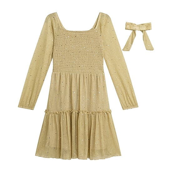 Knit Works Big Kid Girls Embellished Long Sleeve Knit A-Line Dress