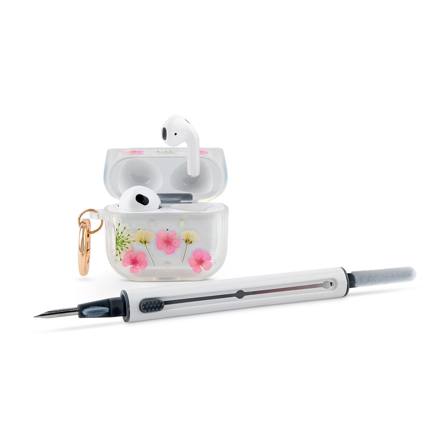 Pink Sky Pressed Flower Airpod Case with Cleaning Kit