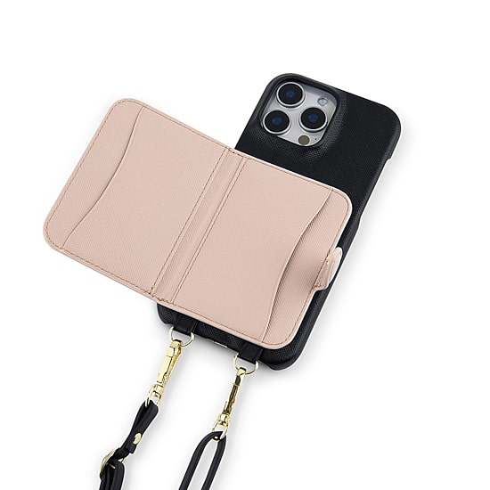 Pink Sky iPhone 16 Promax Wallet Case with Crossbody Strap