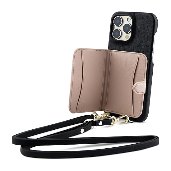 Pink Sky iPhone 16 Promax Wallet Case with Crossbody Strap