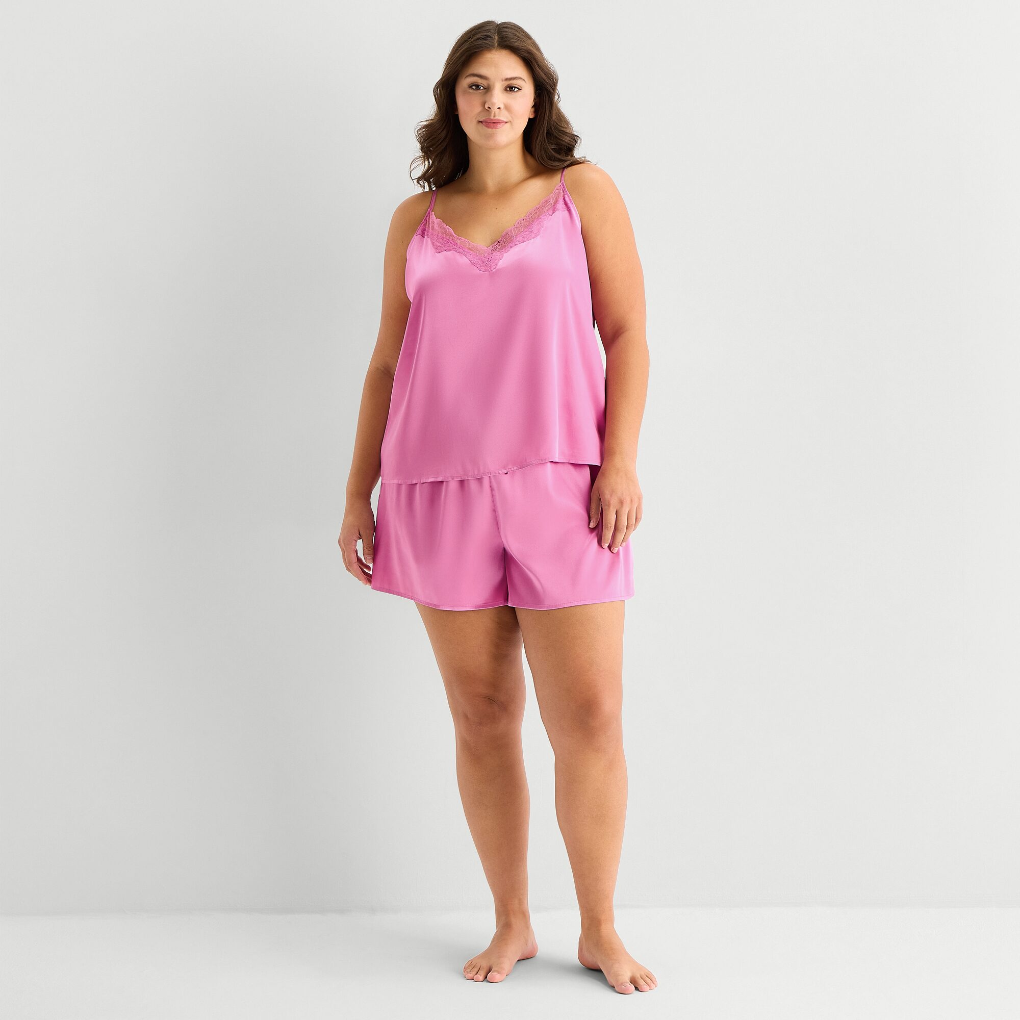 Ambrielle Womens Satin V-Neck 2-pc. Plus Pajama Set