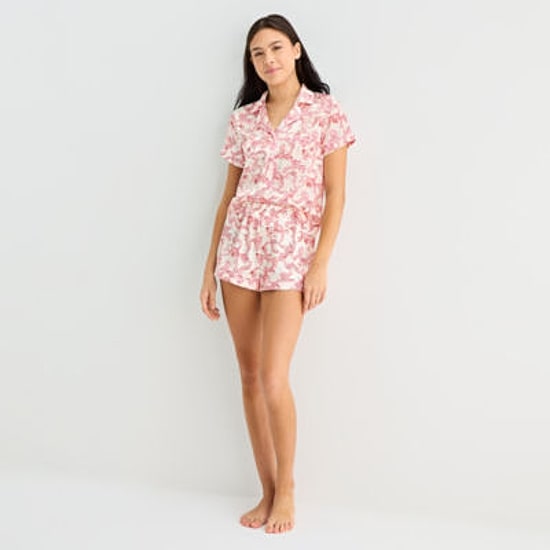 Arizona Body Womens Satin Short Sleeve 2-pc. Juniors Pajama Sets