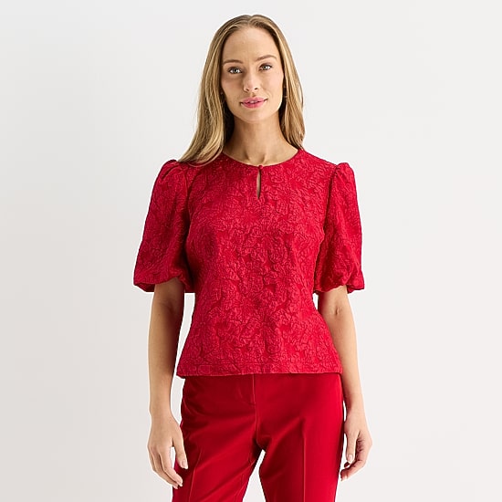 Liz Claiborne Womens Keyhole Neck Elbow Sleeve Blouse