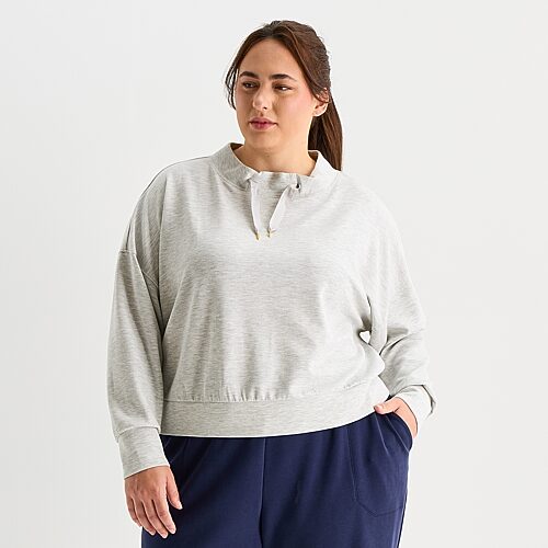 Stylus Womens Plus Funnel Neck Long Sleeve Sweatshirt, 2x, Gray