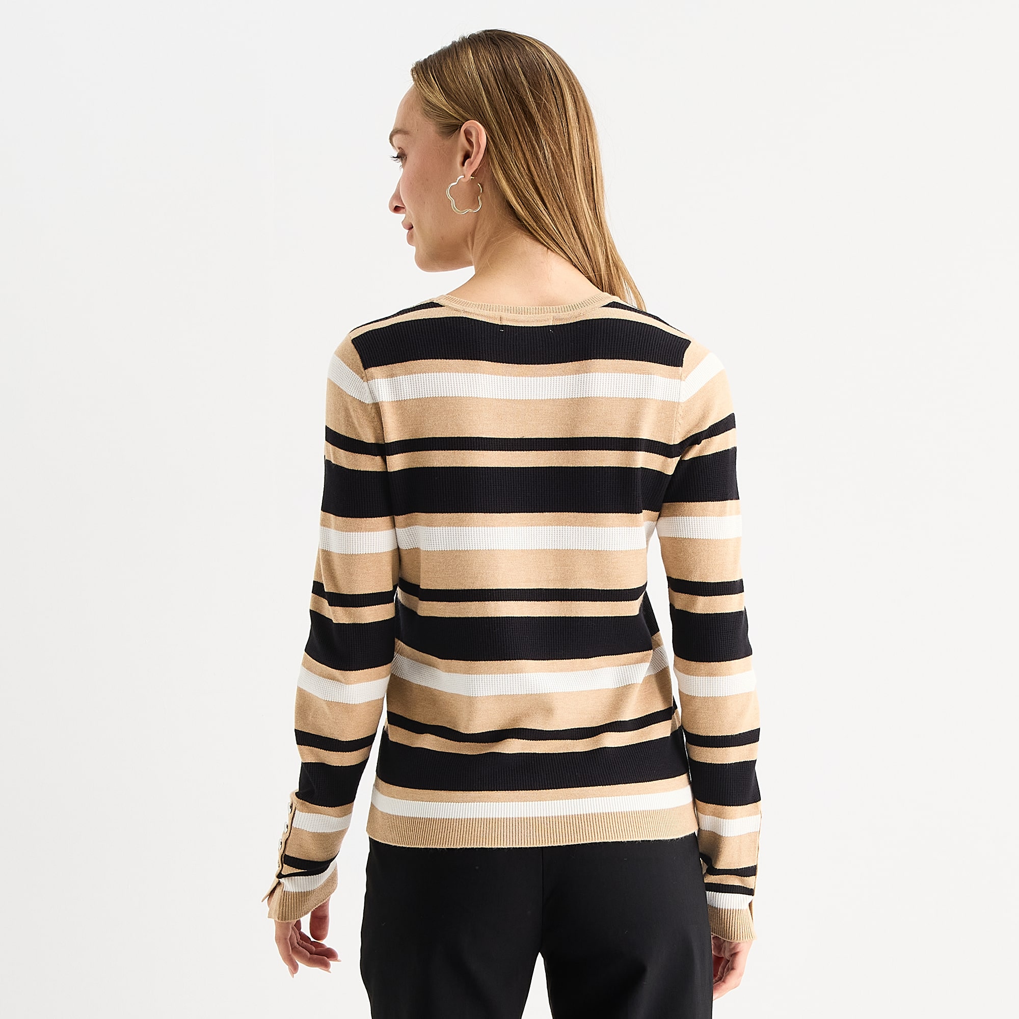 Liz Claiborne Tall Womens Crew Neck Long Sleeve Striped Pullover Sweater