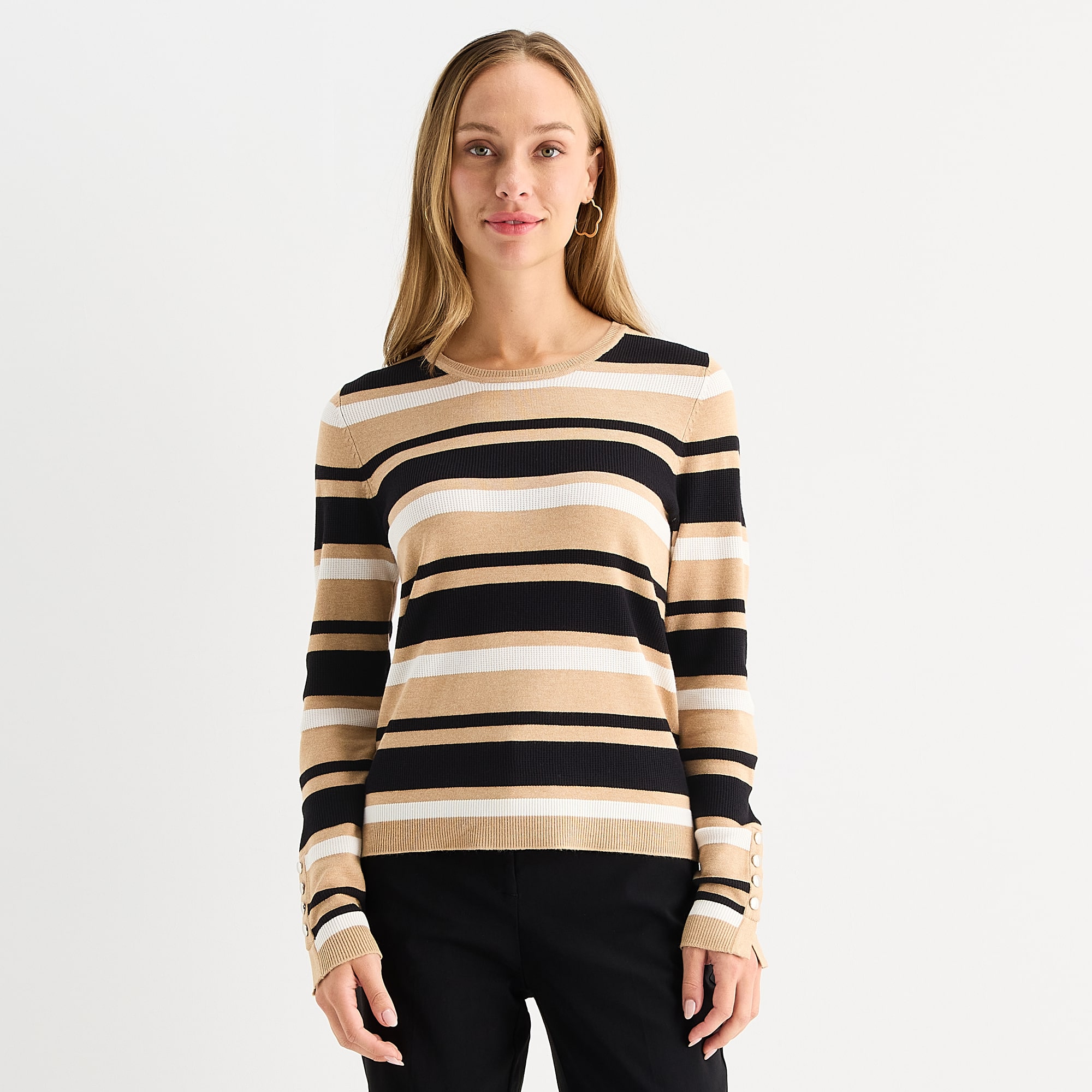 Liz Claiborne Tall Womens Crew Neck Long Sleeve Striped Pullover Sweater