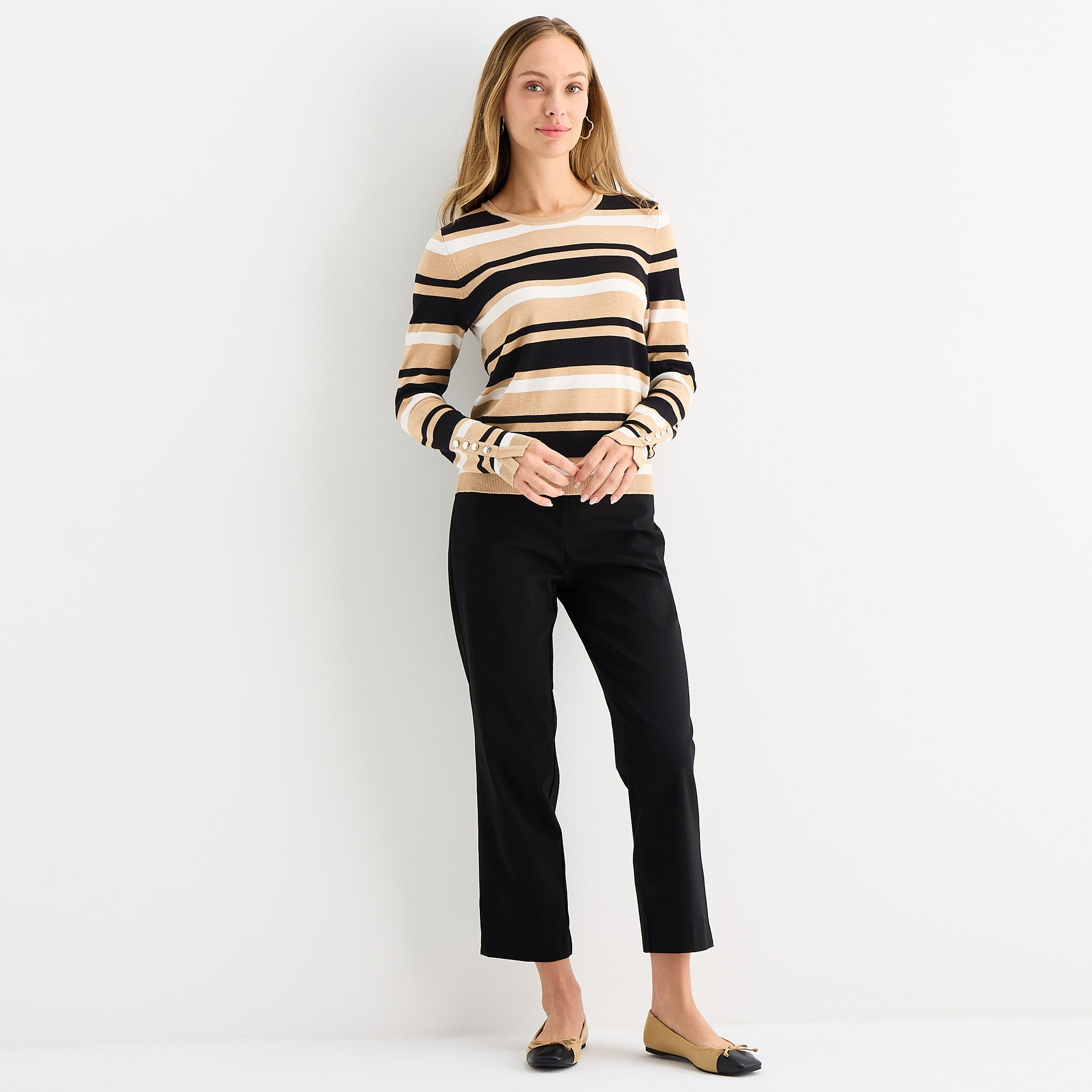 Liz Claiborne Tall Womens Crew Neck Long Sleeve Striped Pullover Sweater