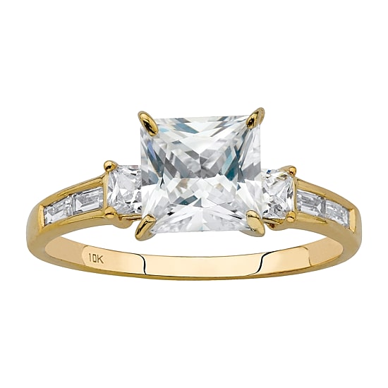 DiamonArt® Womens 2 1/5 CT. T.W. White Cubic Zirconia 10K Gold Square Engagement Ring