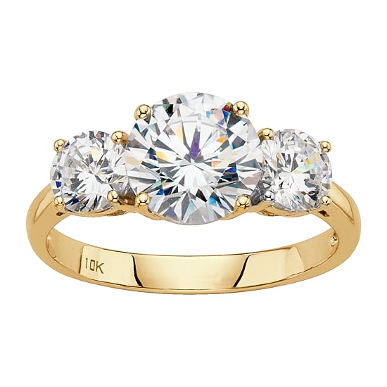 DiamonArt® Womens 3 CT. T.W. White Cubic Zirconia 10K Gold Round Engagement Ring