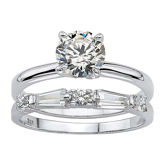 DiamonArt® Womens 2 CT. T.W. White Cubic Zirconia Sterling Silver Round Bridal Set