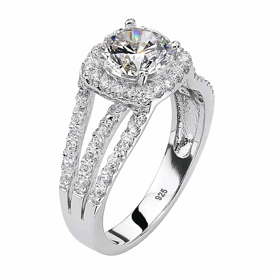 DiamonArt® Womens 2 1/4 CT. T.W. White Cubic Zirconia Platinum Over Silver Round Engagement Ring