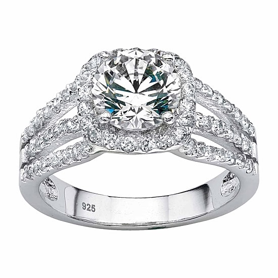 DiamonArt® Womens 2 1/4 CT. T.W. White Cubic Zirconia Platinum Over Silver Round Engagement Ring