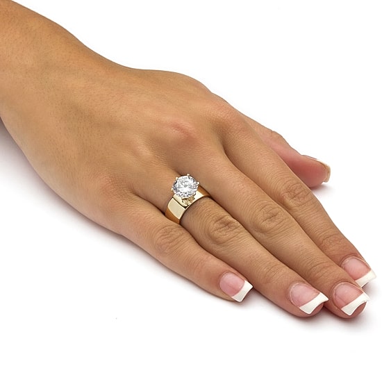 DiamonArt® Womens 4 CT. T.W. White Cubic Zirconia 14K Gold Over Silver Round Engagement Ring