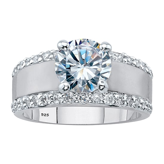 DiamonArt® Womens 3 1/4 CT. T.W. White Cubic Zirconia Platinum Over Silver Round Engagement Ring