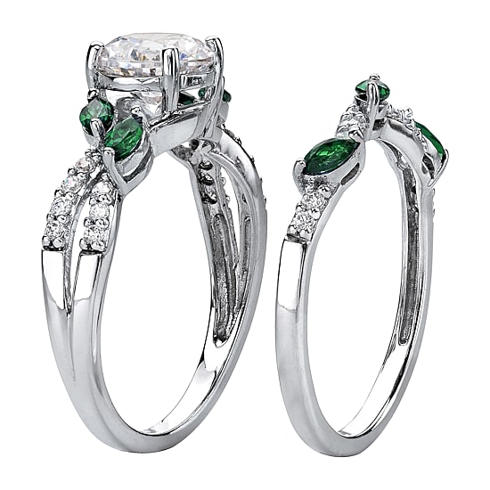 DiamonArt® Womens 2 1/3 CT. T.W. White Cubic Zirconia Platinum Over Silver Round Bridal Set