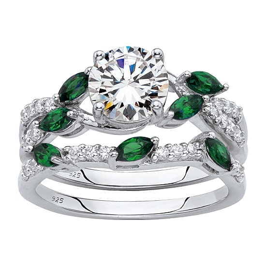 DiamonArt® Womens 2 1/3 CT. T.W. White Cubic Zirconia Platinum Over Silver Round Bridal Set