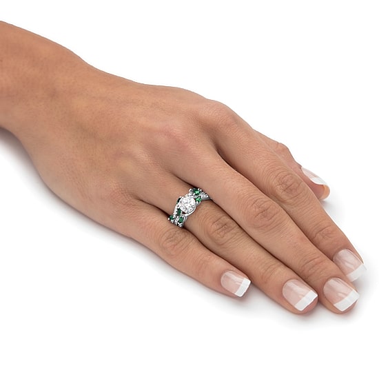 DiamonArt® Womens 2 1/3 CT. T.W. White Cubic Zirconia Platinum Over Silver Round Bridal Set