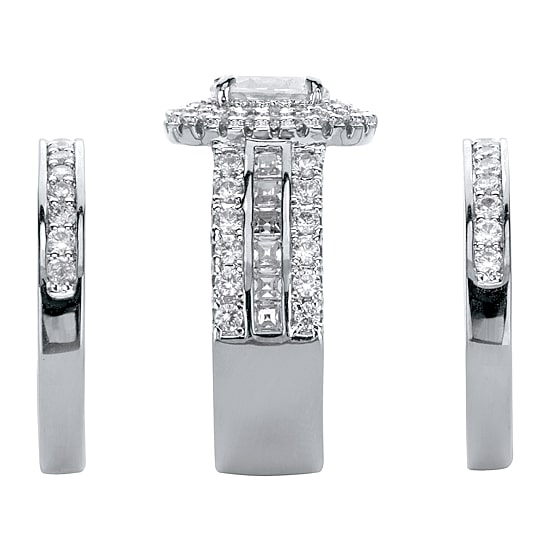 DiamonArt® Womens 3 1/2 CT. T.W White Cubic Zirconia Platinum Over Silver Oval Bridal Set
