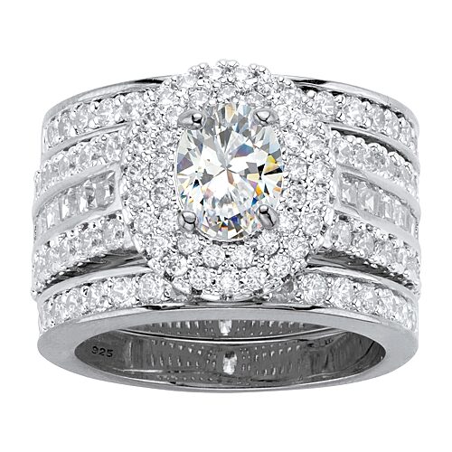 DiamonArt Womens 3 1/2 CT. T.W White Cubic Zirconia Platinum Over Silver Oval Bridal Set, 7, Noclr
