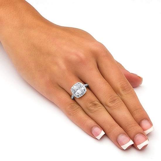 DiamonArt® Womens 3 CT. T.W. Lab Created White Sapphire Platinum Over Silver Square Engagement Ring