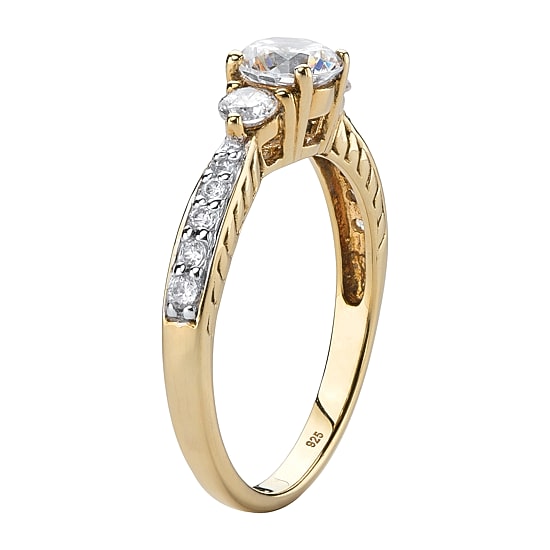 DiamonaArt Womens 1 1/2 CT. T.W. Lab Created White Sapphire 18K Gold Over Silver Round Engagement Ring