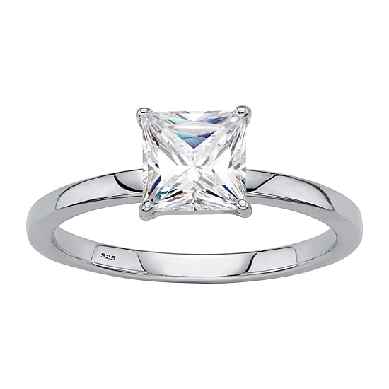 DiamonArt® Womens 1 1/6 CT. T.W. Lab Created White Sapphire Platinum Over Silver Square Engagement Ring