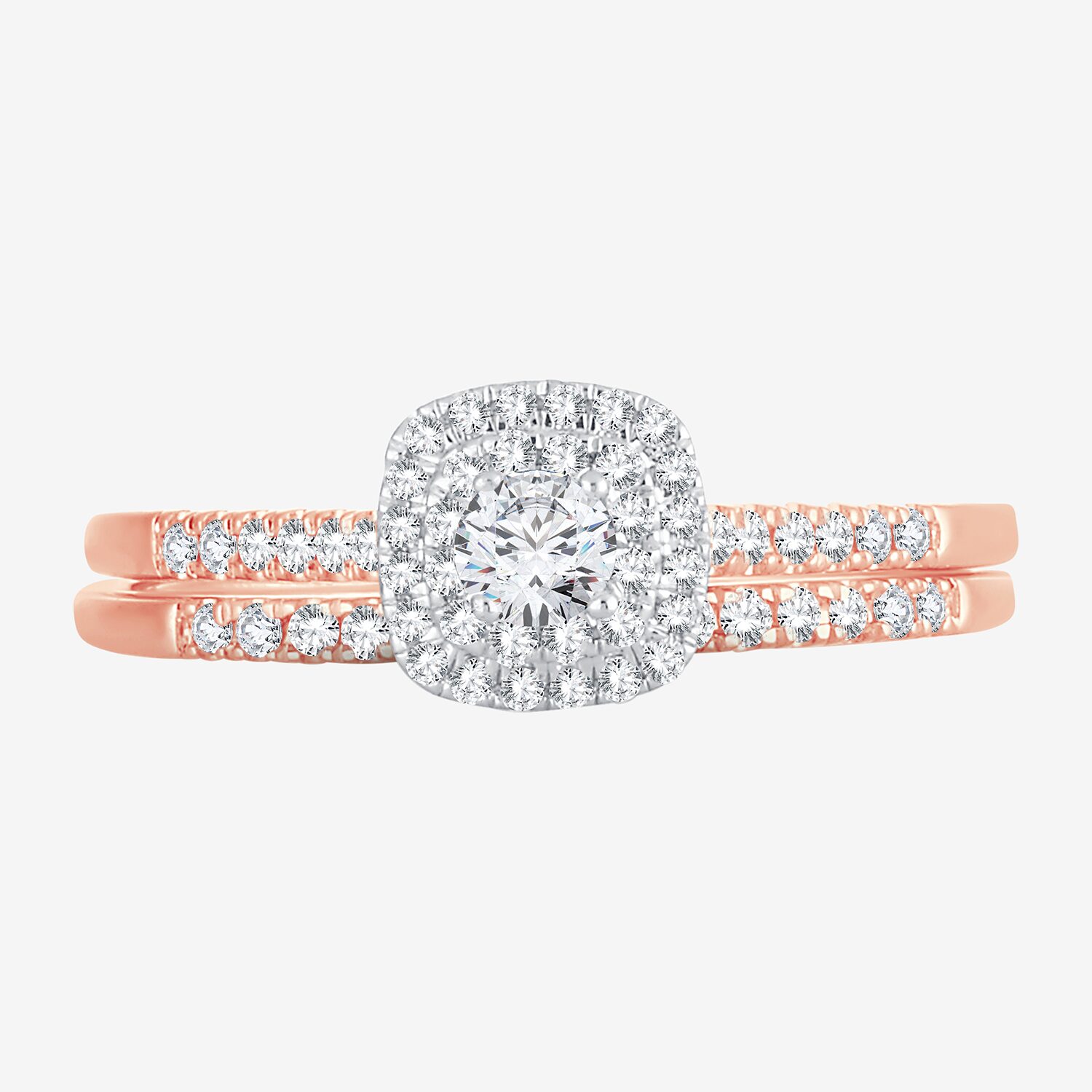 1/2 CT.T.W. Natural Diamond Halo Bridal Set 10K or 14K White Gold