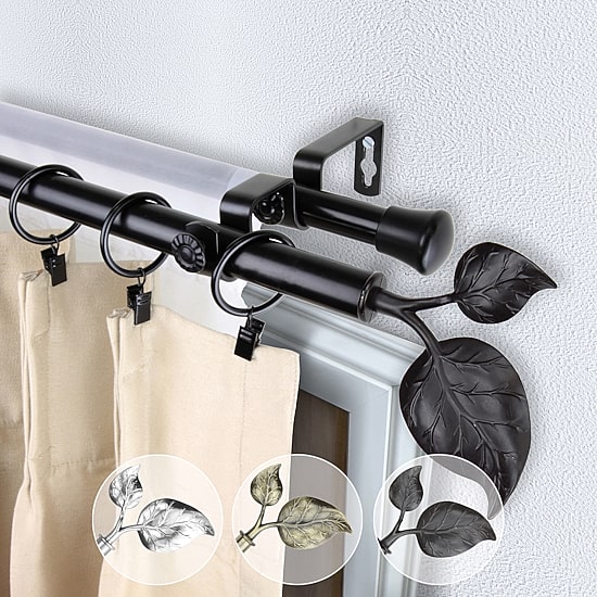 Rod Desyne Double 13/16" Adjustable Curtain Rod with Ivy Finials