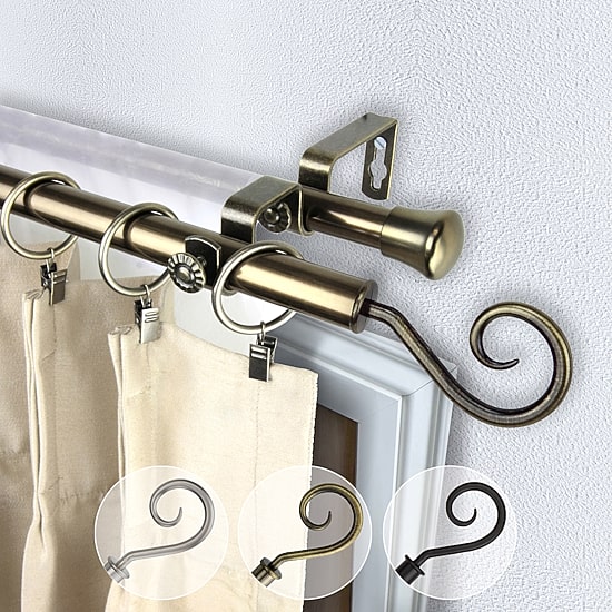 Rod Desyne Double 13/16" Adjustable Curtain Rod with Curl Finials