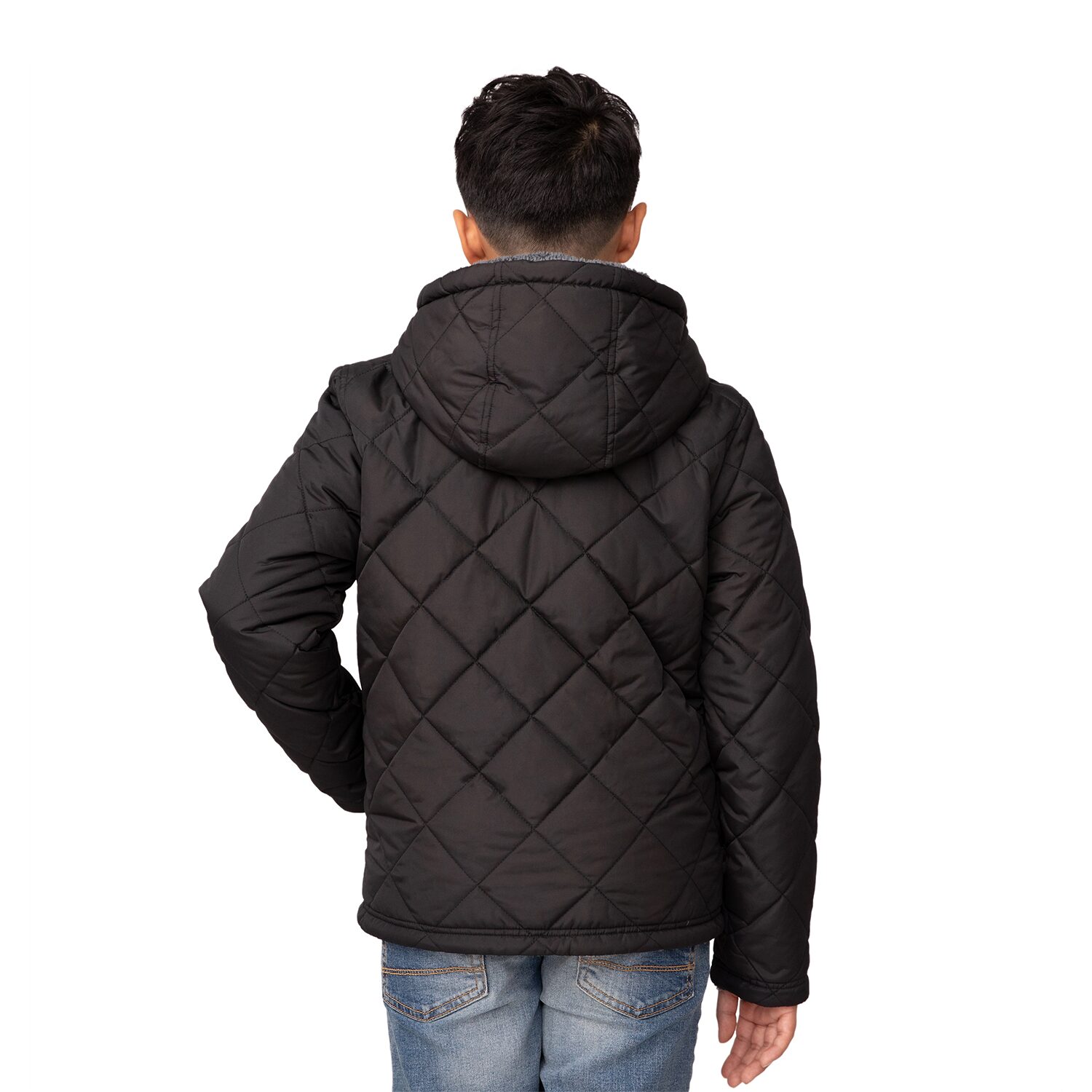 Free Country Little & Big Kid Boys Hooded Water Resistant Reversible Midweight Quilted Jacket