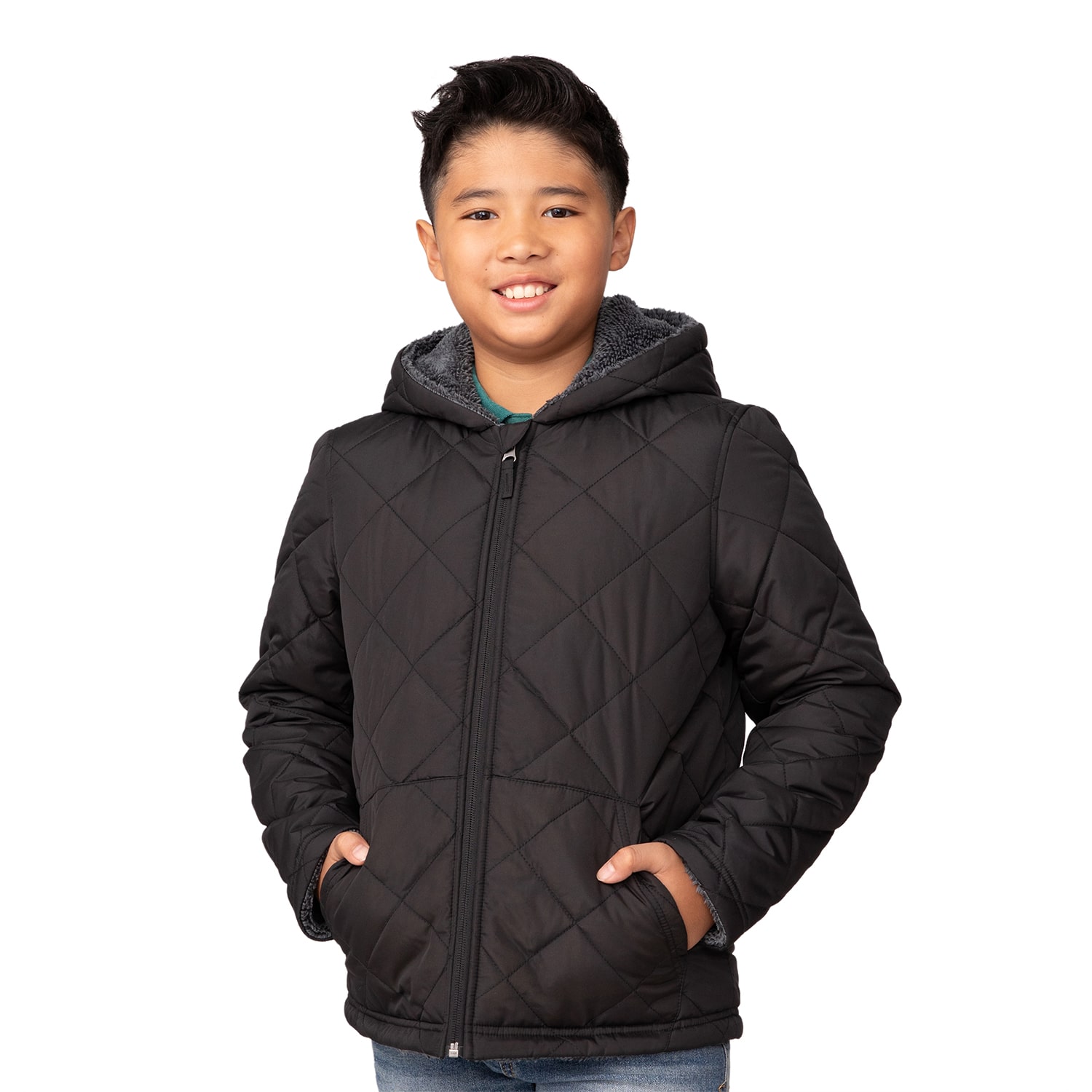Free Country Little & Big Kid Boys Hooded Water Resistant Reversible Midweight Quilted Jacket