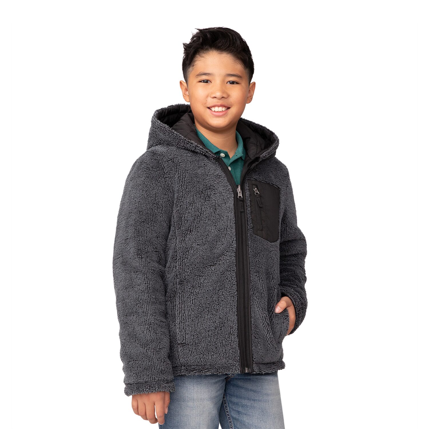 Free Country Little & Big Kid Boys Hooded Water Resistant Reversible Midweight Quilted Jacket