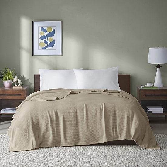 Madison Park Freshspun Basketweave 100% Cotton Blanket
