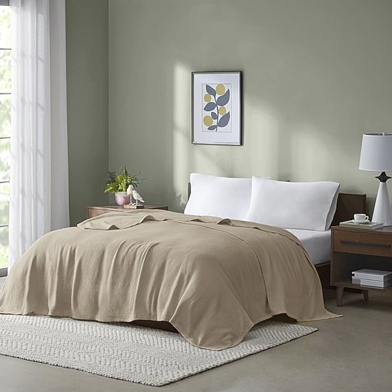 Madison Park Freshspun Basketweave 100% Cotton Blanket