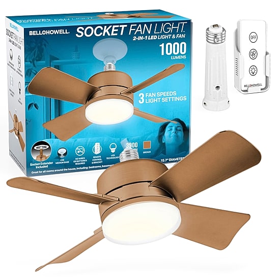 Bell + Howell Socket With Warm Lighting And Remote Control 1000 Lumens Ceiling Fan
