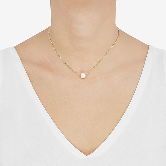 Womens White Cultured Freshwater Pearl 14K Gold Over Silver Heart 17 Inch Pendant Necklace